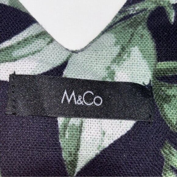 M&Co Lemon Print Sleeveless Dress Women’s 16 Linen Blend Knee Length Navy Dressy - Picture 2 of 9